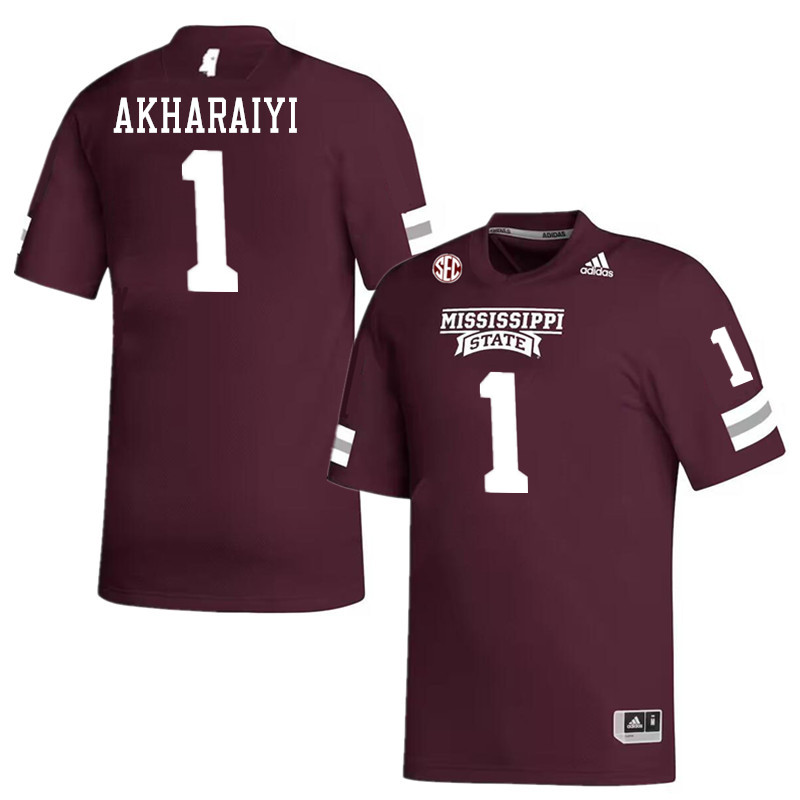 Men #1 Kelly Akharaiyi Mississippi State Bulldogs College Football Jerseys Stitched-Maroon